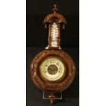 A Victorian aneroid wall barometer/thermometer, 47cm