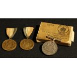 A Defence medal, boxed, HR Singleton; two Birmingham Peace Celebration Great War 1914-1918