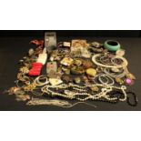 Costume Jewellery - beads, bangles, necklaces, a fish charm bracelet, brooches, a lady's marcasite