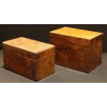 A Victorian Tunbridge ware tea caddy; another, mahogany (2)