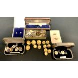 A pair of Yorkshire Light Infantry gentleman's cufflinks; another pair, Worksop College; various