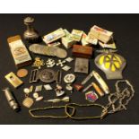 An AA badge; Boys Brigade pins and badges, Sure and Steadfast lozenge pins, etc; a silver pepper