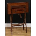 An Edwardian mahogany campaign type folding travelling desk, 70.5cm high (open), 60.5cm square (