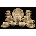 A Royal Crown Derby Posie pattern composed tea set, comprising coffee pot, milk jug, sugar bowl,