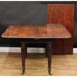 A Regency mahogany Pembroke table, rectangular top with fall leaves, reeded tapered cylindrical