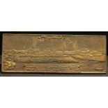 A rectangular architectural bas relief plaque, cast with a view of Hamburg, 20cm x 54cm