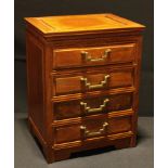 A Chinese hardwood table top chest, rectangular panelled top above four drawers, brass handles, 33.