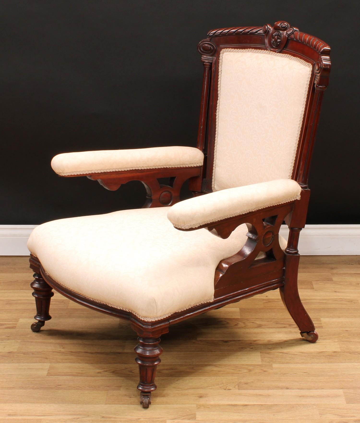 A Victorian mahogany drawing room armchair, 95.5cm high, 68cm wide, the seat 41cm wide and 63cm - Image 3 of 4