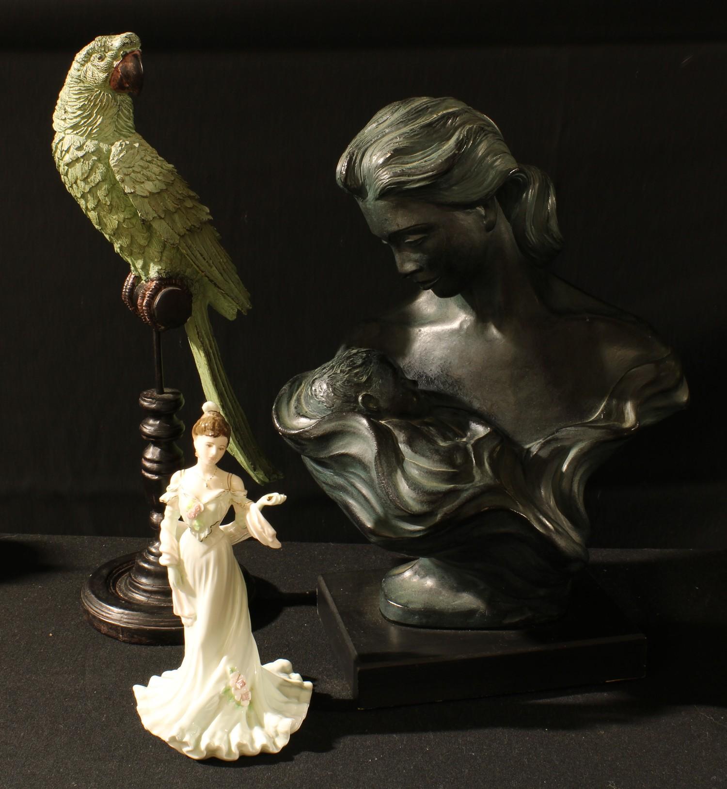 An Austin Sculpture resin bust of a young mother cradling a child in her arms, 40cm; a Coalport