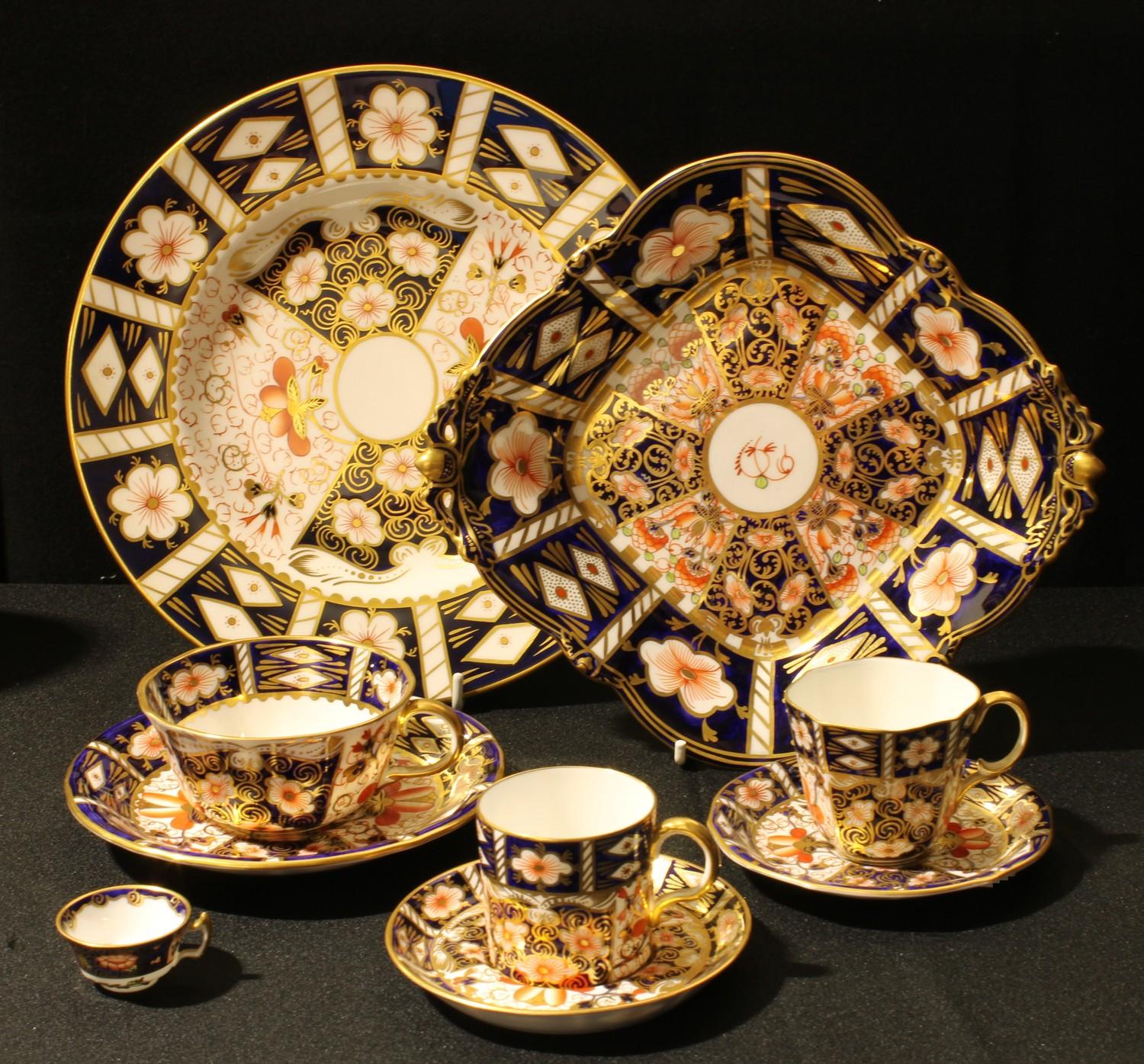 Royal Crown Derby 2451 pattern including tea cup and saucer, coffee can and saucer, miniature tea