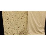 Textiles - a large silk interlined curtain; another, embroidered