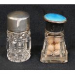 A George V silver mounted scent or smelling salts bottle, Birmingham 1917; a silver and guilloche