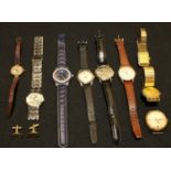 A lady's 9ct rose gold watch; other fashion watches, Sekonda, etc; a pair of cuff links; qty