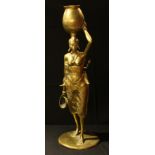 A large solid brass figure of an African tribeswoman and child, 74cm high