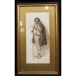 Kate Breary (19th century) Italian Figure Holding Staff signed, watercolour, 66cm x 30cm