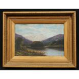 A Christy Mountainous Lake Scene signed, oil on canvas, 29cm x 44cm