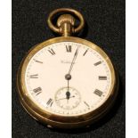 An early 20th century Waltham gold plated open faced pocket watch