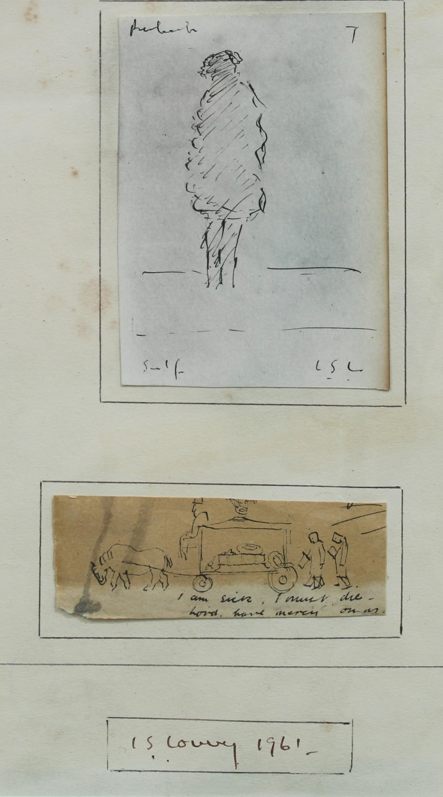 After Lowry Figure and Funeral Carriage, two pencil sketches mounted as one, 22cm x 14.5cm - Bild 2 aus 2