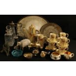 Silver Plated Ware, Glass and Ceramics - a claret jug; trays; a sugar scuttle; a coffee service;