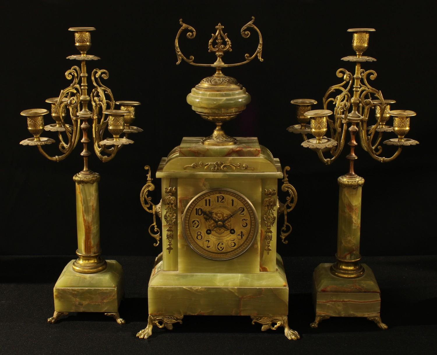 An onyx Meyer and Levy clock garniture