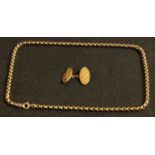 A 9ct rose gold necklace, a single 9ct rose gold cuff link, 12.8g