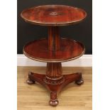 A William IV mahogany two-tier dumbwaiter, circular plateaux with shallow galleried edge,