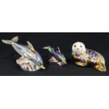 A Royal Crown Derby paperweight, Dolphin, gold stopper; others, Baby Bottlenose Dolphin, gold