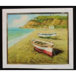 Impressionist School Fishing Boats on Beach indistinctly signed, oil on canvas, 45cm x 54cm