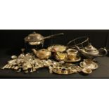 Silver Plated Ware - various, warming dish on stand; entree dish; flatware, Fiddle pattern; Lily