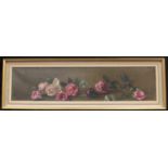 Anna Hoddington (Impressionist School) Still Life, Roses signed, oil on canvas, 21cm x 90cm