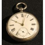 A silver pocket watch, fusee movement, London 1863