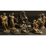 A bronzed resin figure group, Lovers Embrace, 29.5cm high; others similar (6)