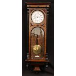 A late Victorian walnut and ebonised 'Vienna' wall clock, 109.5cm high, 36.5cm wide, 15.5cm deep