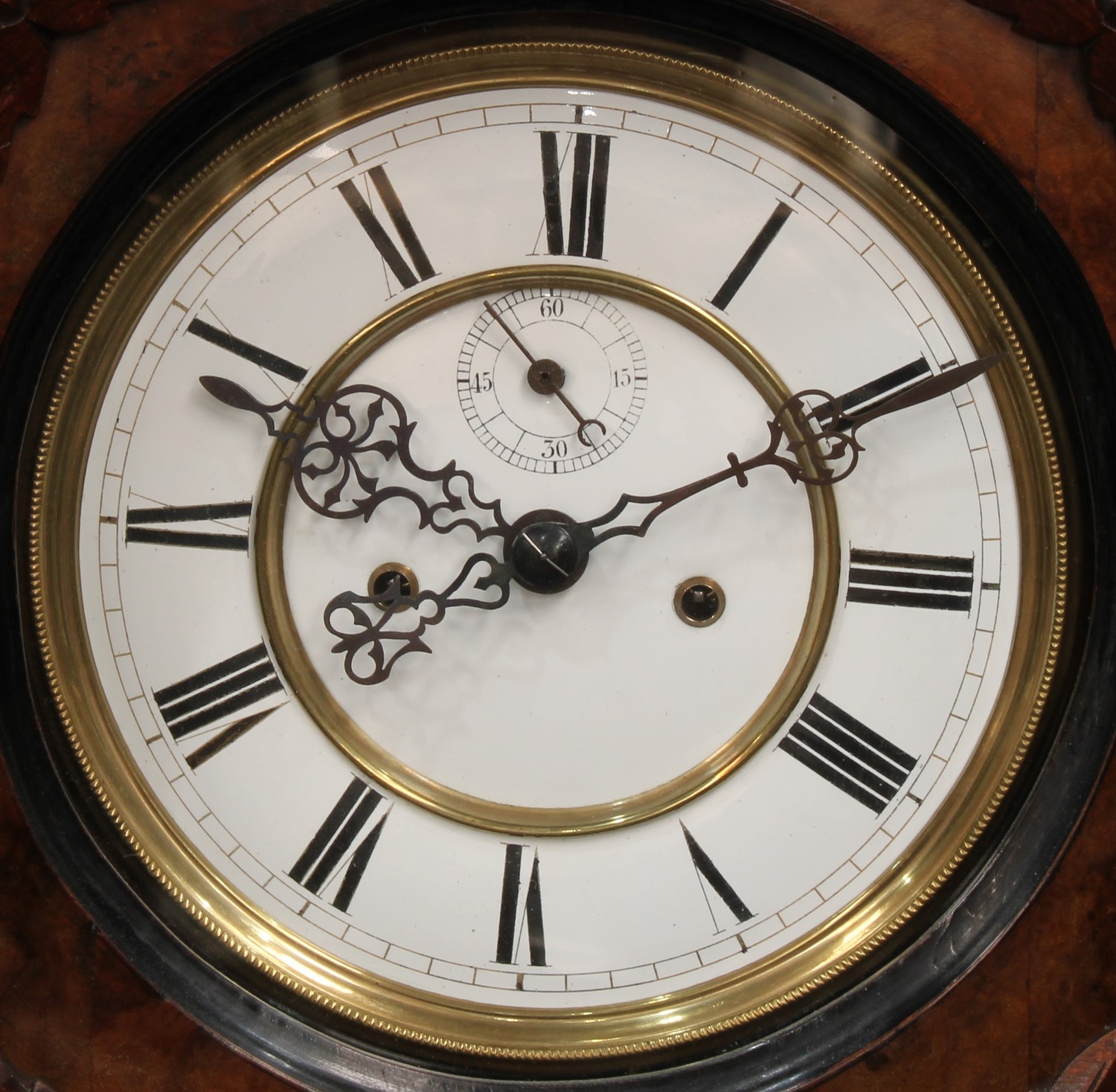 A late Victorian walnut and ebonised 'Vienna' wall clock, 109.5cm high, 36.5cm wide, 15.5cm deep - Bild 2 aus 2