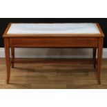 An Edwardian mahogany rectangular window seat or duet stool, outlined throughout with boxwood