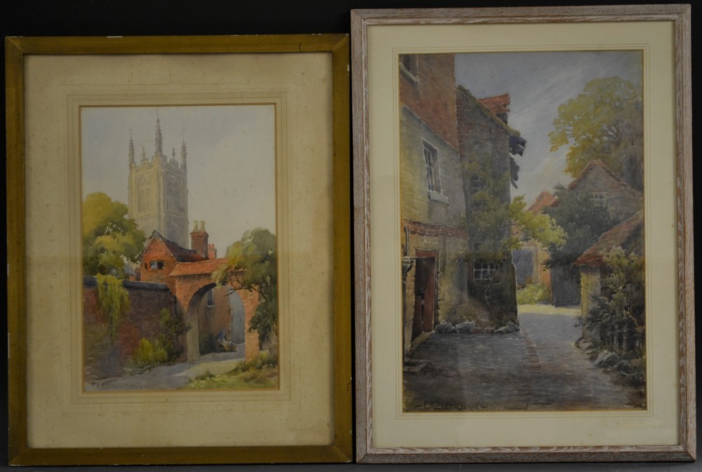 F.A. Ellingham (late 19th century) Local study, Off Queen Street, Derby signed, watercolour, 37cm