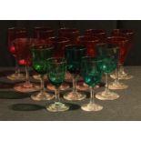 Glassware - a collection of cranberry glass and Bristol green stemware (14)