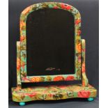 A Victorian dressing table mirror, later applied throughout with decoupage flowers, birds and