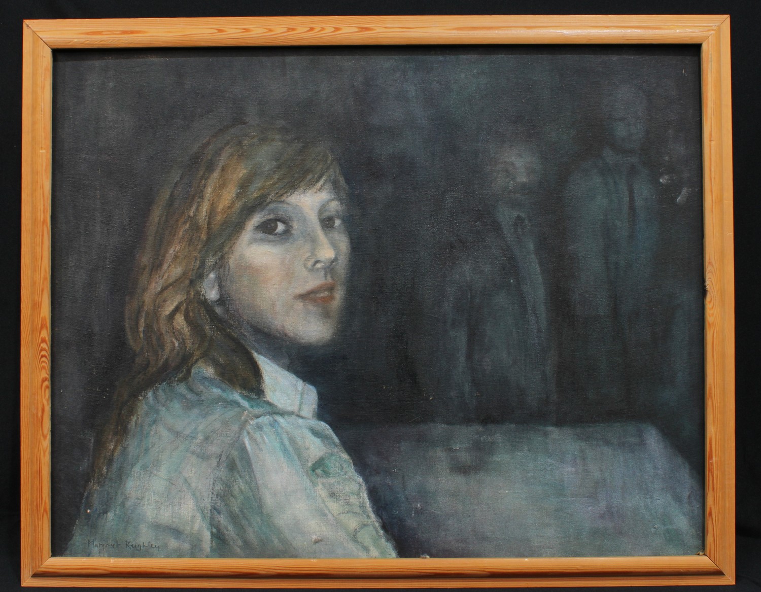 Margaret Keighley Portrait of a Young Lady, with two figures in shadow signed, oil, 54cm x 69.5cm