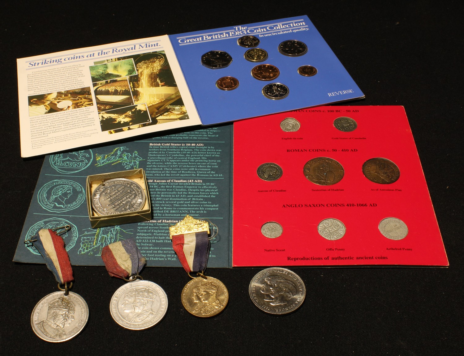 Numismatic Interest - 1983 UK unc. set in folder; Coins of Ancient Britain replica set, Glendinnings