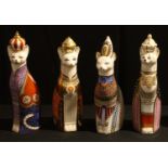 A set of four Royal Crown Derby Royal Cats models, Abyssinian, Burmese, Siamese, Egyptian, 22cm,