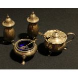 A Victorian silver salt, London 1862; a silver mustard pot, Birmingham 1908; a pair of silver