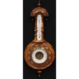 A walnut wheel barometer thermometer, 57cm high