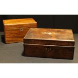 A Victorian mahogany rounded rectangular tea caddy, c.1860; a Victorian rosewood work box (2)