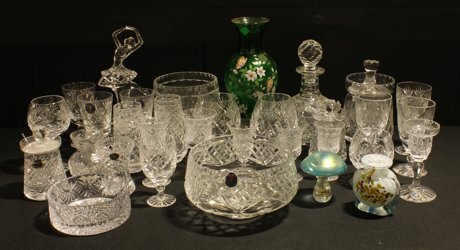 Glassware - Tutbury Crystal drinking glasses, fruit bowl, preserve jar; others similar; an