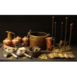 Metalware - a 19th century brass and copper riveted log bin; a cast iron combination boot jack,