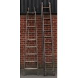 A vintage extendable ladder; a set of Victorian barn step ladders (2)
