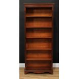 A 19th century style open bookcase, dentil cornice above five shelves, bracket feet, 181cm high,