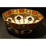 A Royal Crown Derby Imari palette 1128 pattern octagonal bowl, 24cm diameter, printed mark, faults