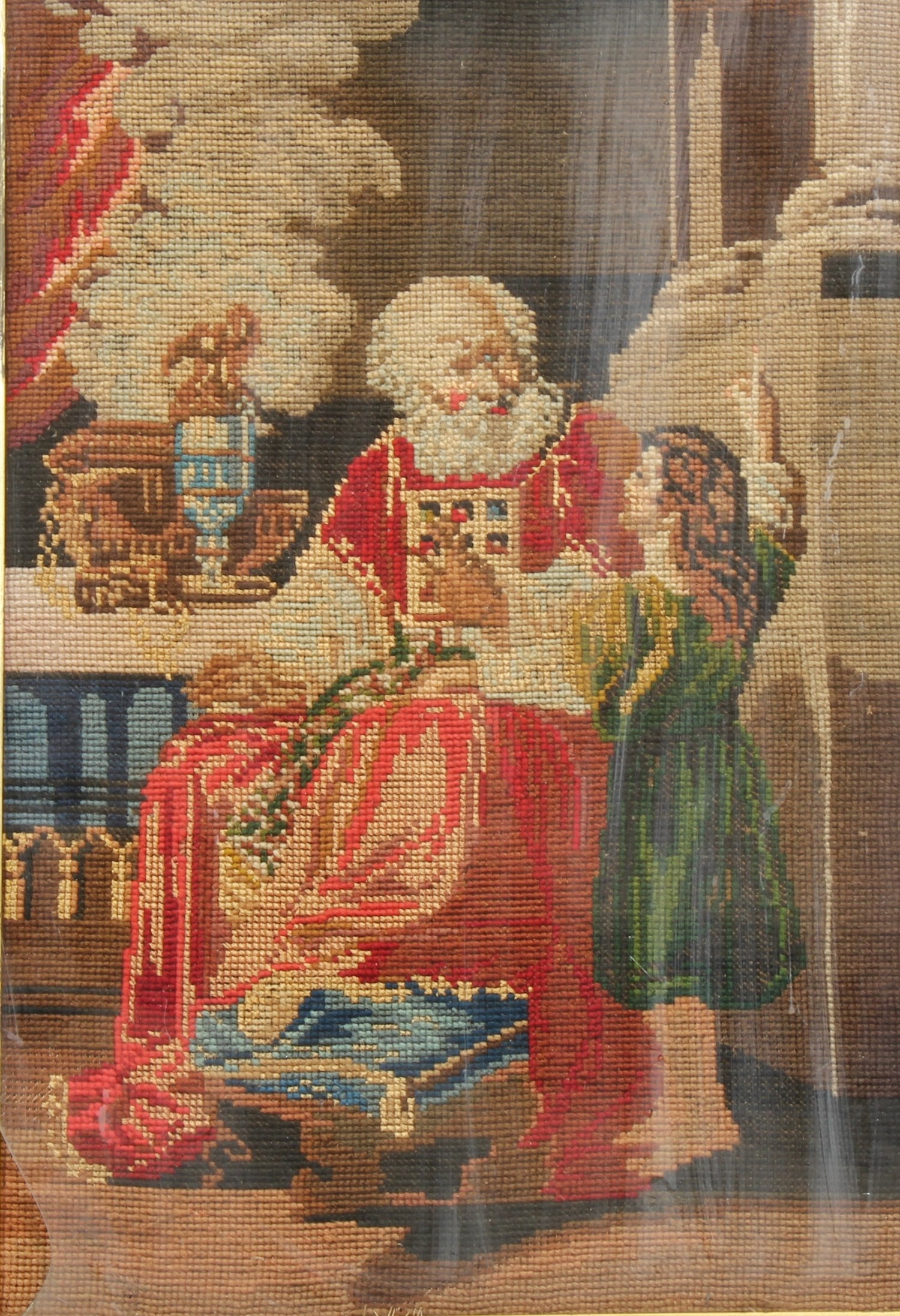 A post-Regency needlework religious picture, Jesus Preaching, 40.5cm x 34.5cm; another, Victorian - Bild 2 aus 3